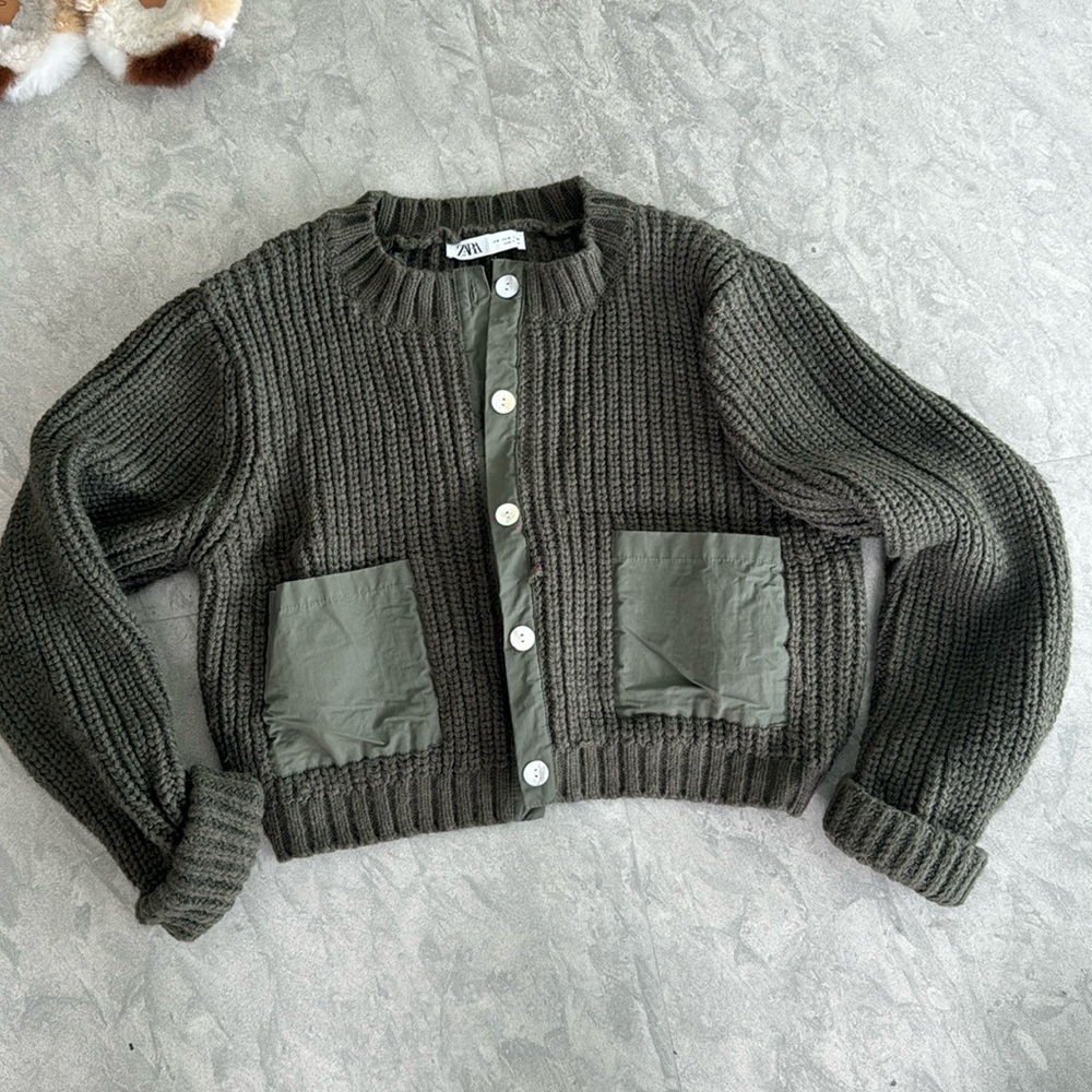 Zara Olive Green Knit Cardigan